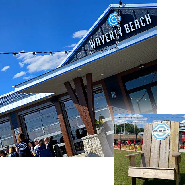 Waverly Beach bar and grille restaurant in Fox Valley Menasha, WI outdoor bar and patio seating dining