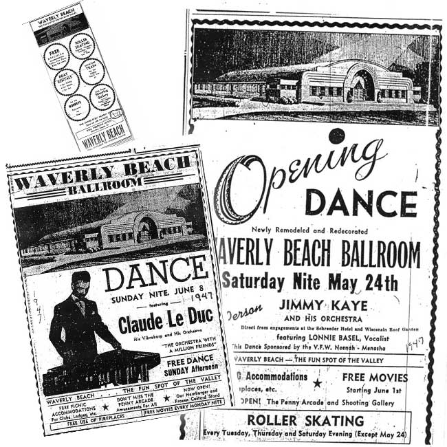 Historical banquet and entertainment flyers of Waverly Beach Bar & Grille in the Fox Valley Menasha, WI