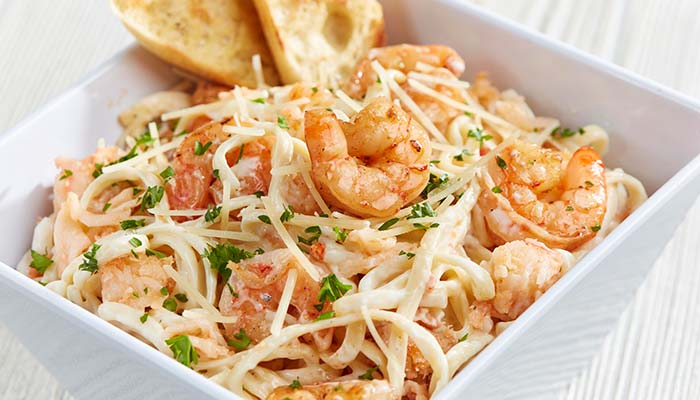 Shrimp seafood alfredo served at Waverly Beach Bar & Grille restaurant in the Fox Valley Menasha, WI